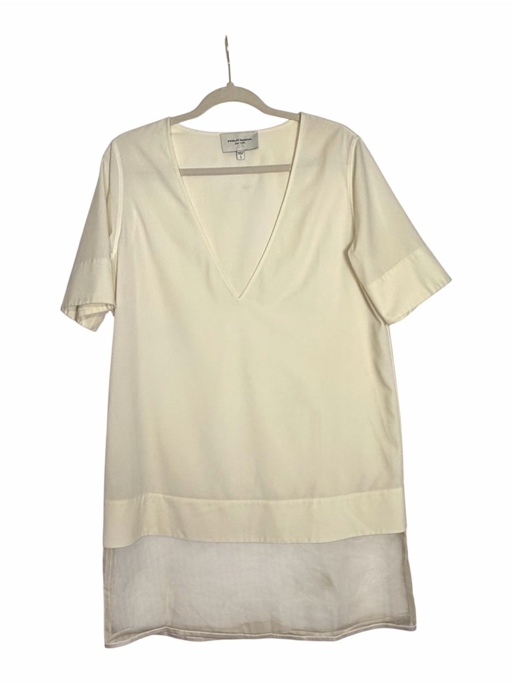 Public School New York Dress Sz S Cream Deep V-neck Silk Sheer Hem Minimalist